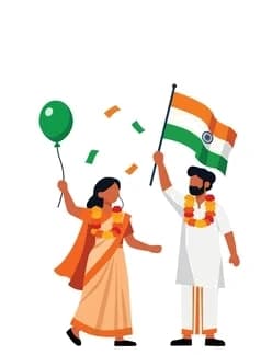 A girl and a man holding the Indian flag