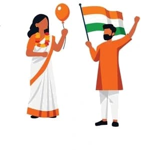 Indian couple celebrating with the national flag