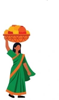 Indian woman carrying a basket of flowers